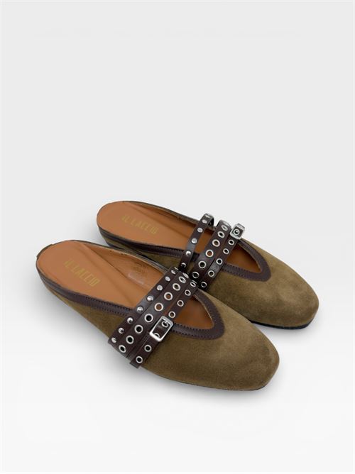 Sabot in suede taupe con cinturini borchiati IL LACCIO | 5321VELOURTAUPE/MOUSSECIOCCO